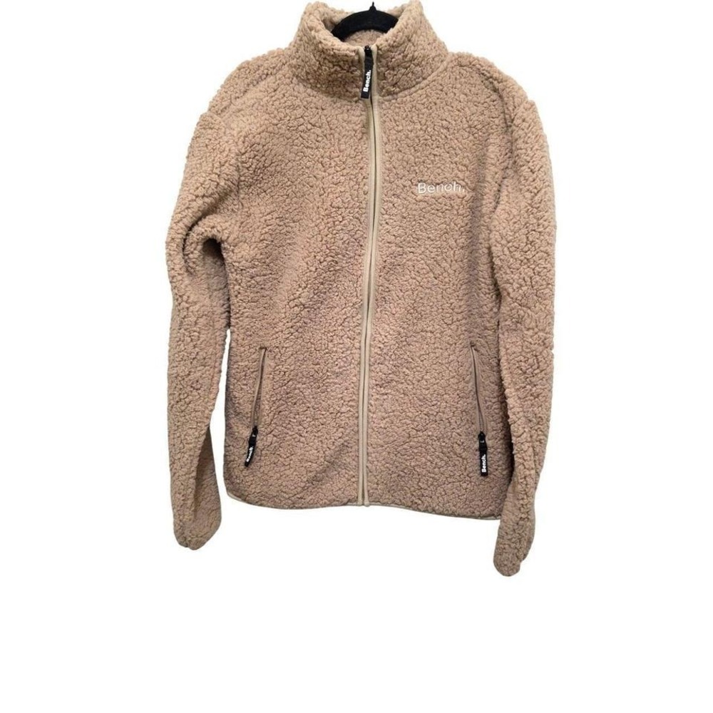 Bench Women's Beige Sherpa Fleece Zip-Up Jacket High Collar & Pockets Size L
